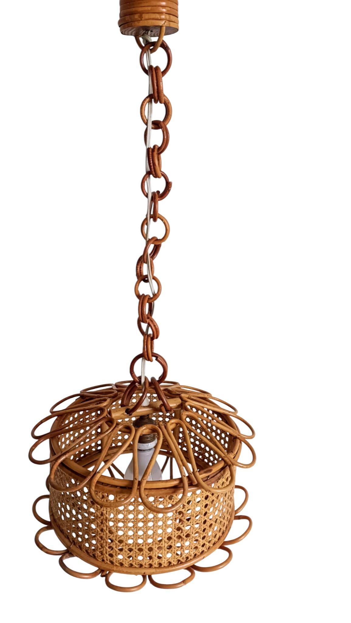 Handcrafted Bamboo and Rattan Pendant Lamp, Spanish Modernist, 1960s