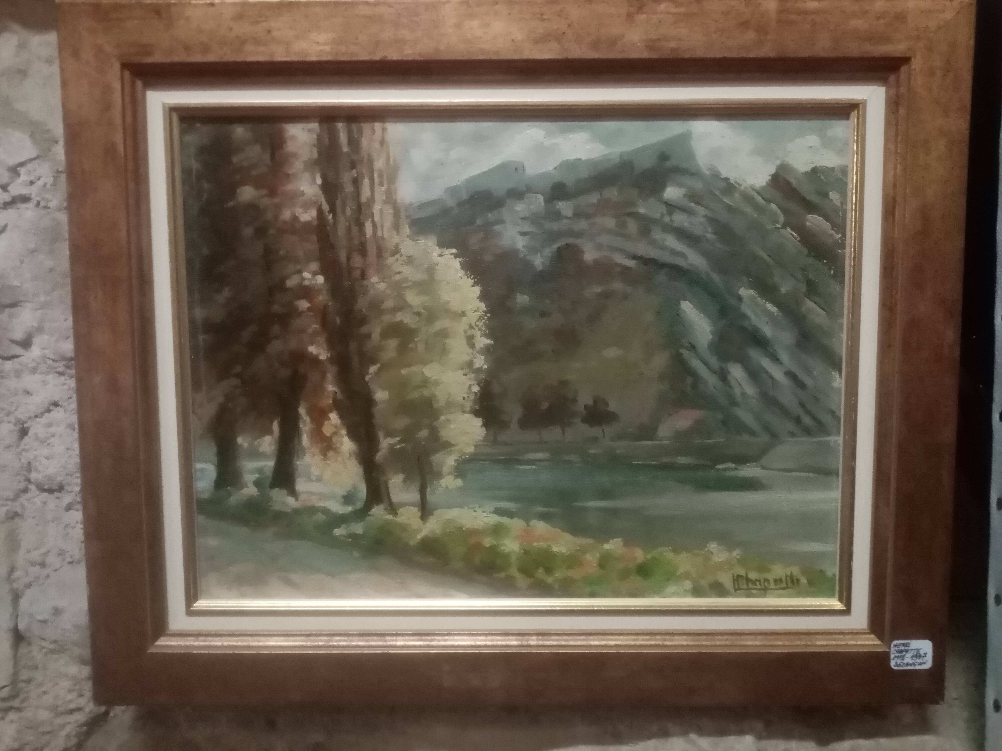 OIL PAINTING ON CARDBOARD VIEW OF THE CITADEL OF BESANCON SIGNED HENRI CHAPATTE