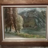 Tableau huille sur carton, vue citadelle de Besançon signé Henri Chapatte