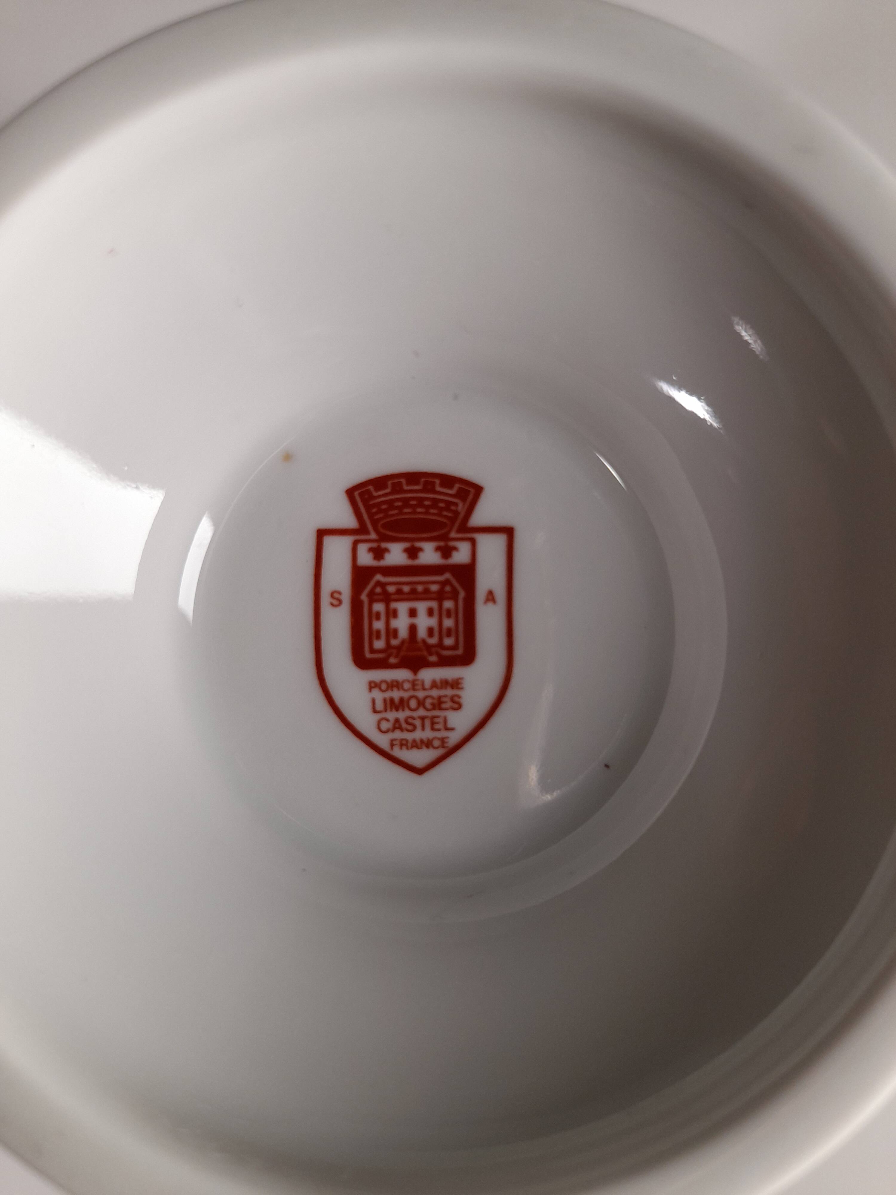 Set of 4 blue flower mugs / cups in Limoges porcelain Castel