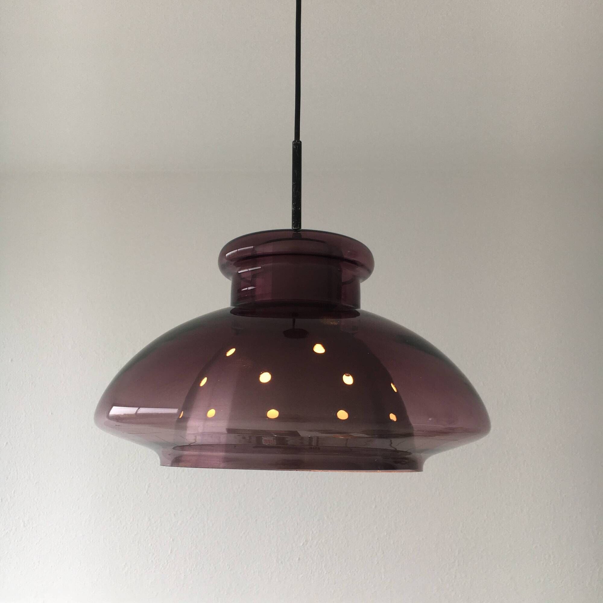 Doria Leuchten Germany Mid Century hanging lamp purple glass space age, 197
