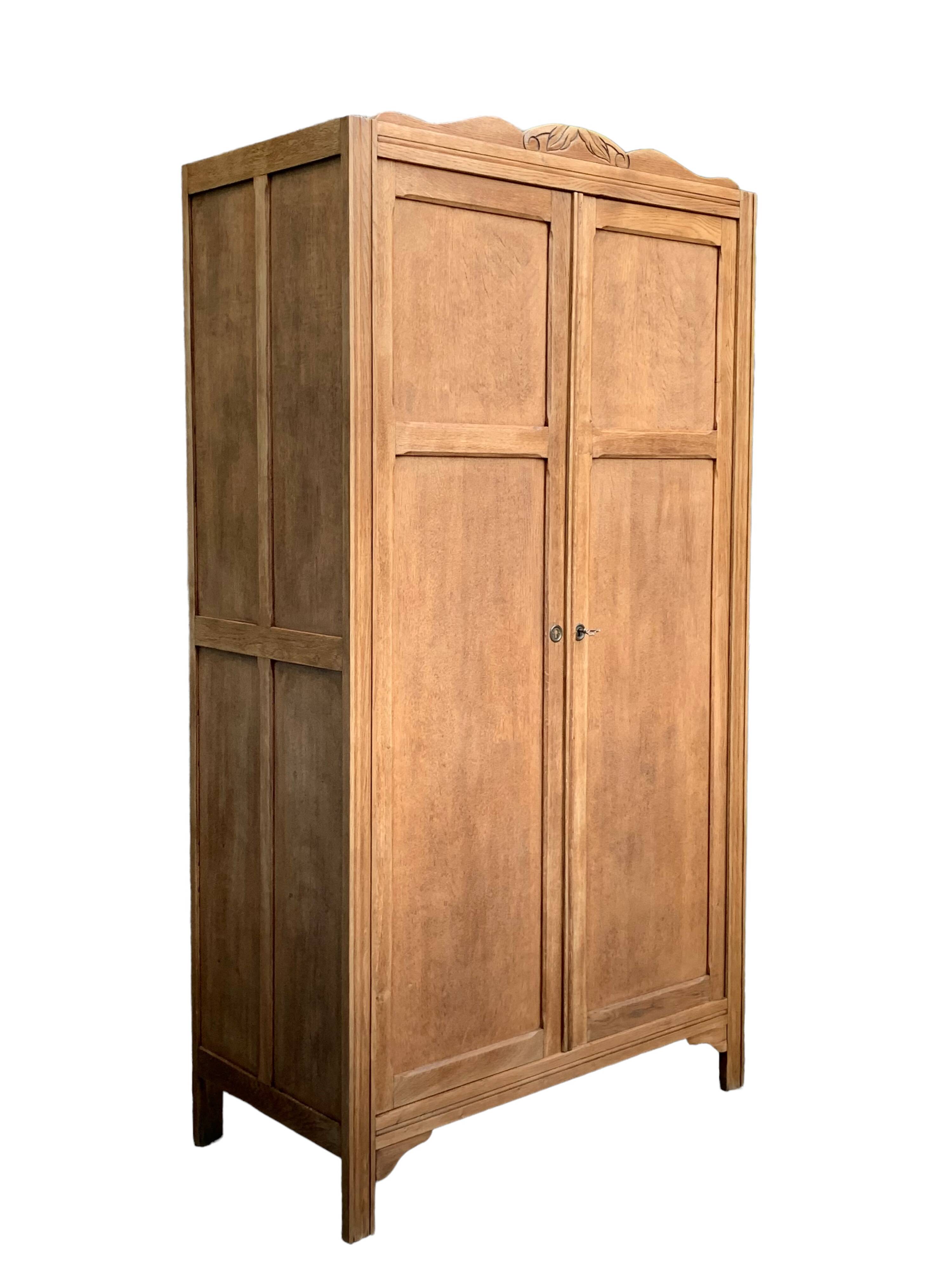 Parisian wardrobe, art deco raw wood wardrobe, 1930