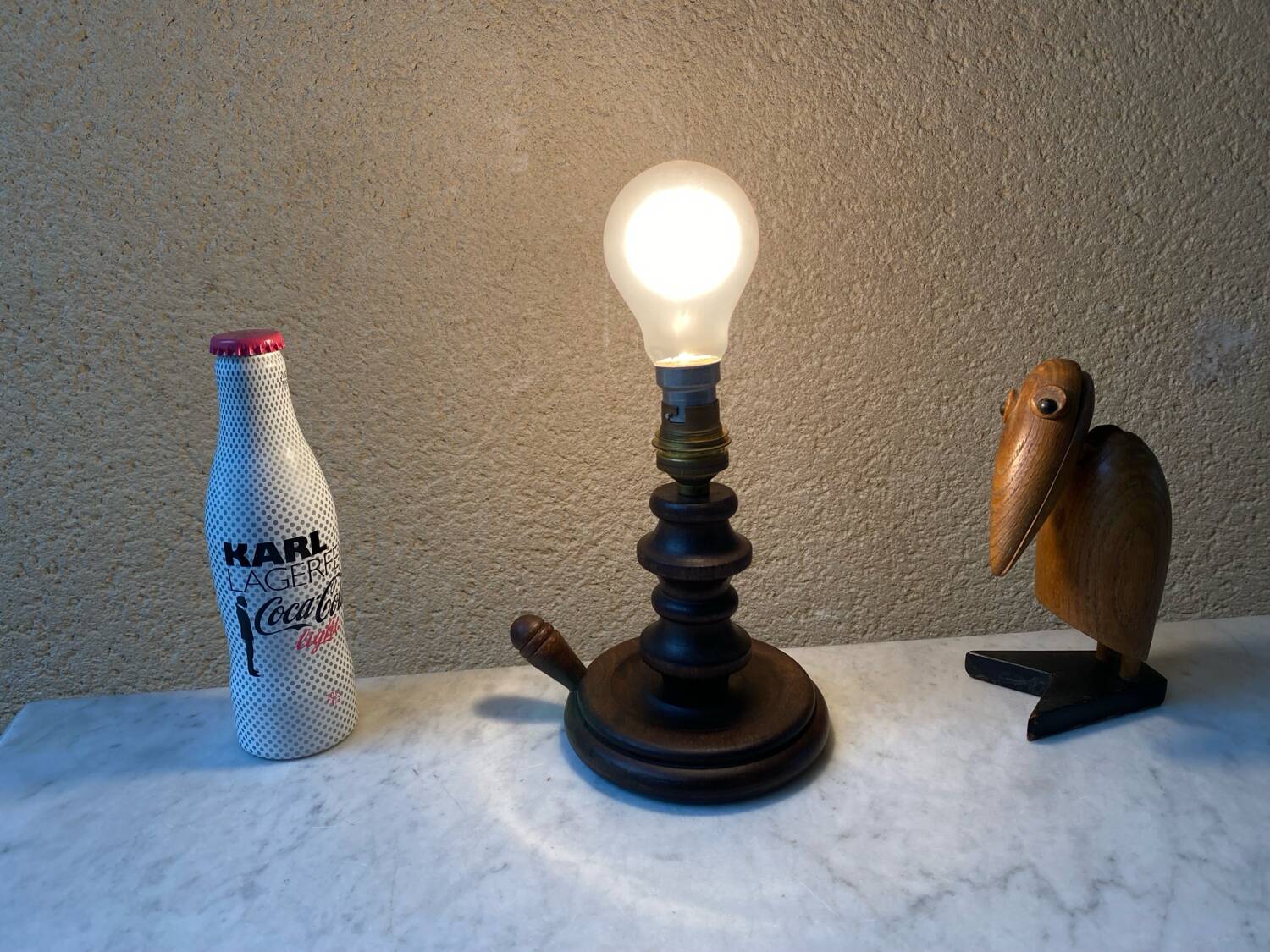 Turned wood lamp base, French craftsmanship, vintage art deco, minimalist, 40s/50s