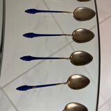 Cuillères à café fin XIX siècle ARGENT MASSIF 995 3 poinçons + émail BLEU ROI origine ANGLAISE