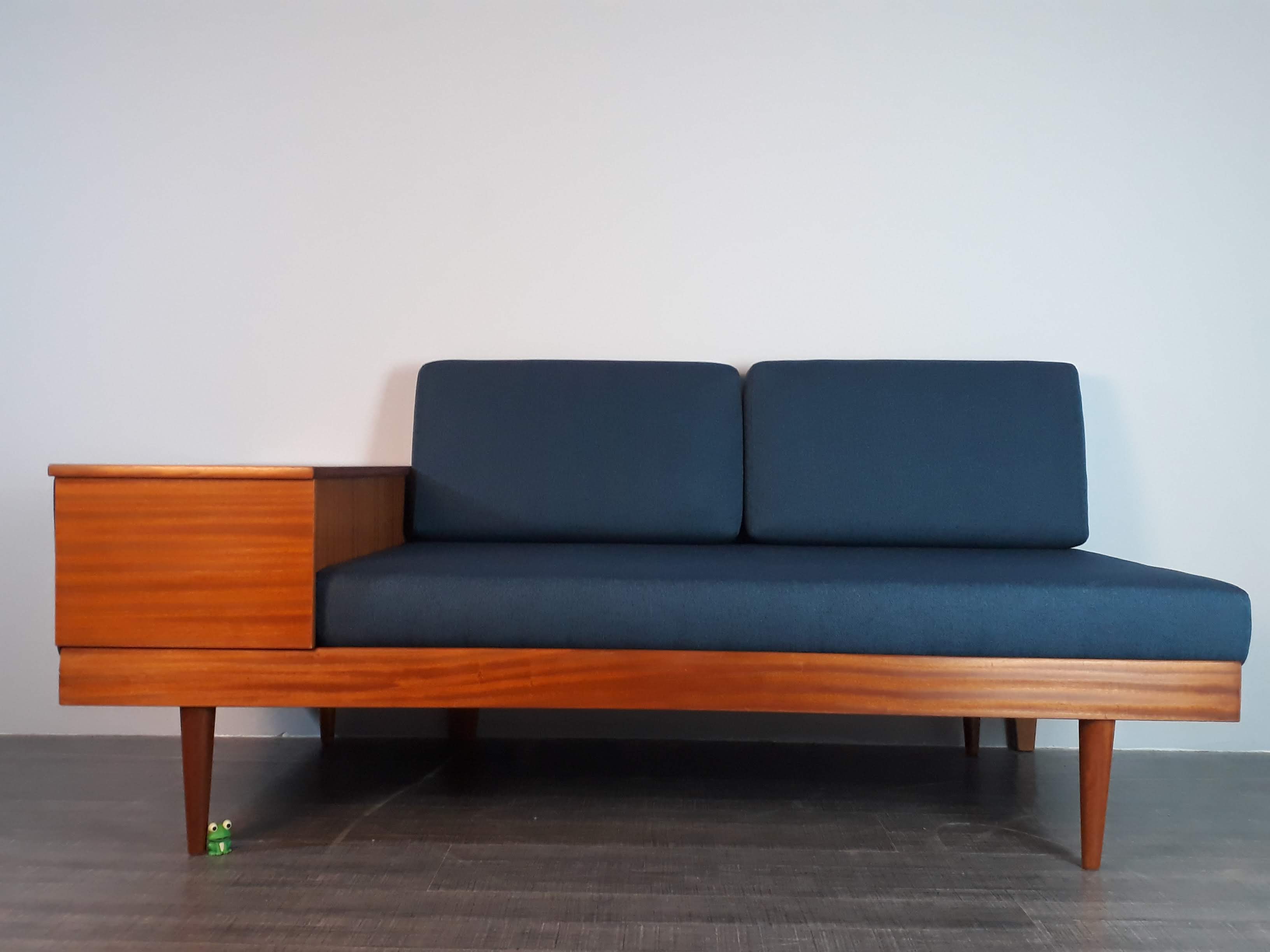 Daybed Teak Sofa and Blue Fabric Design Ingmar Relling, Norwegian 1960