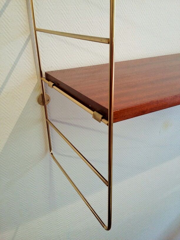 Shelf wall brass and wood vintage