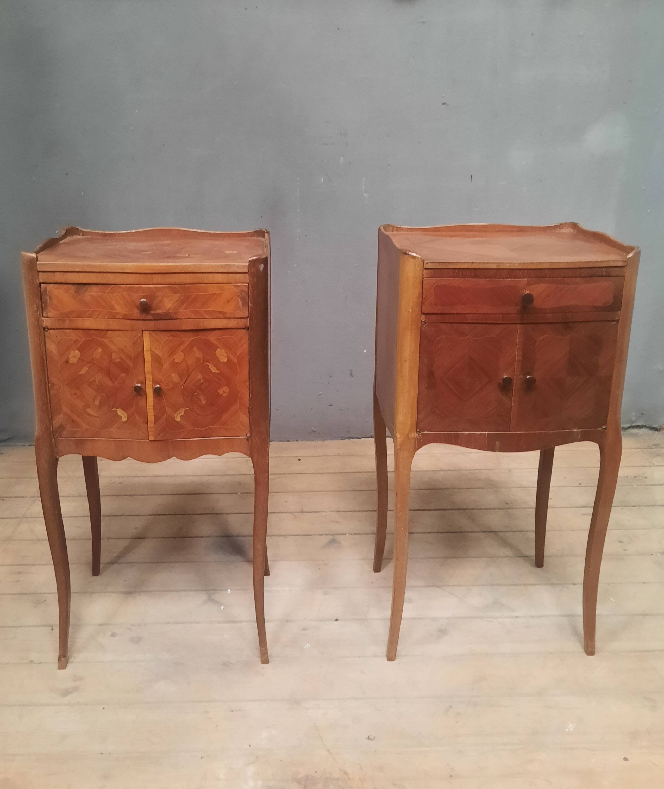 2 bedside tables with Louis XV style marquetry doors