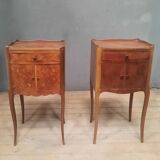 2 bedside tables with Louis XV style marquetry doors