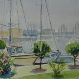 Tableau Marine Port Camargue Sud France signé M. Tardy