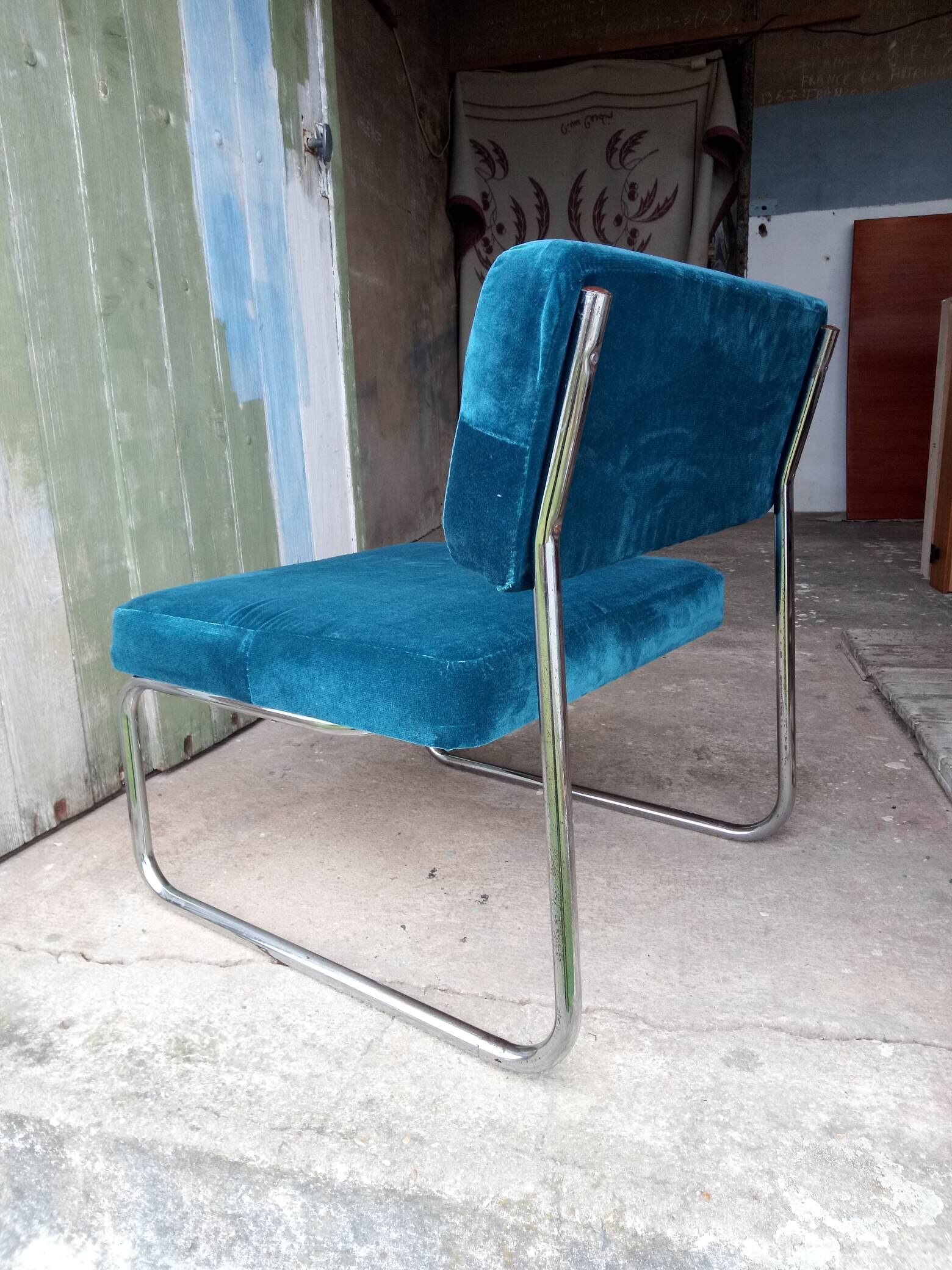 Petrole blue modernist armchair