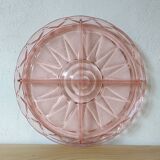 Plat de service à compartiments en verre pressé rose Art Déco