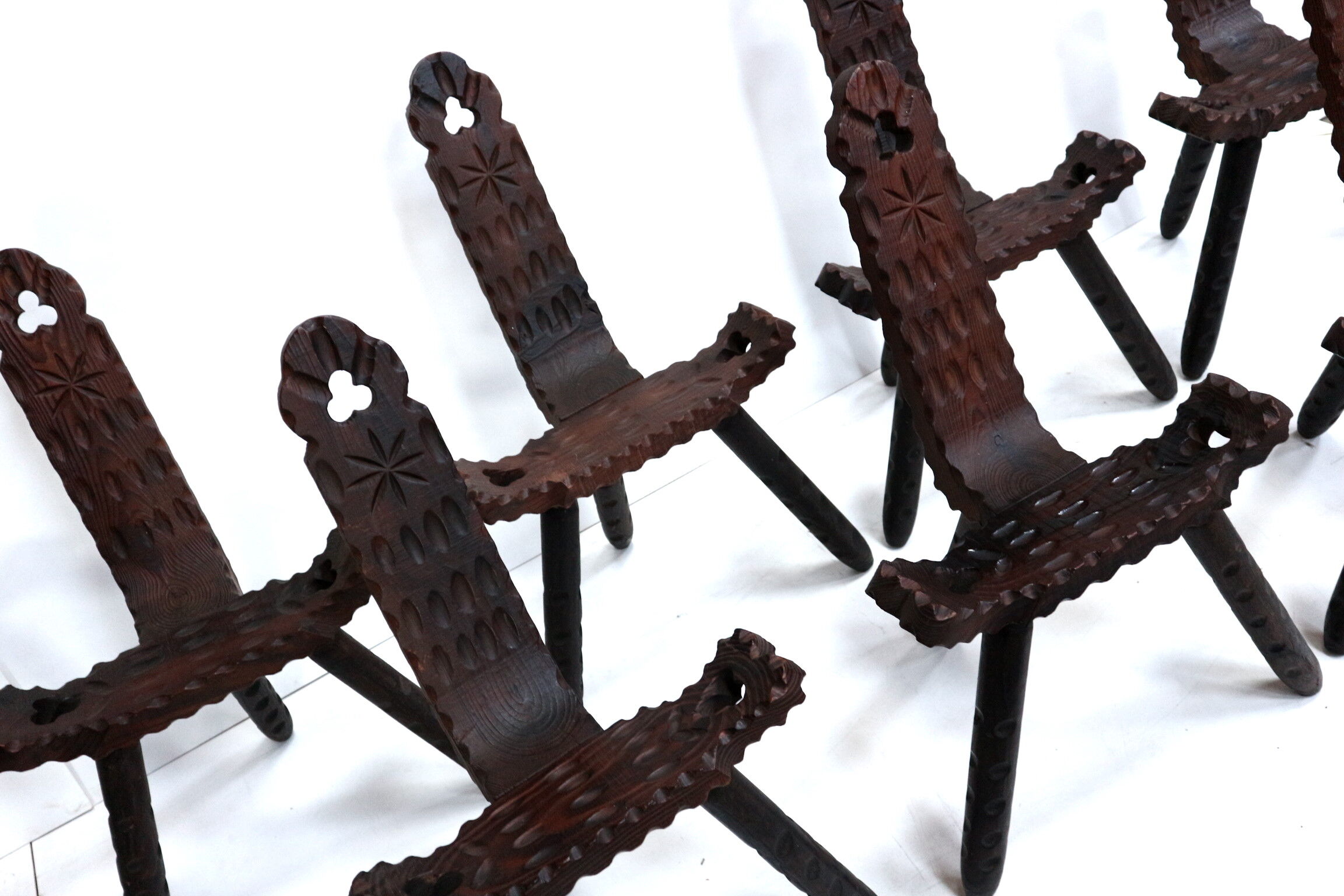 Spanish Brutalist wooden chair / stool from the 1960s