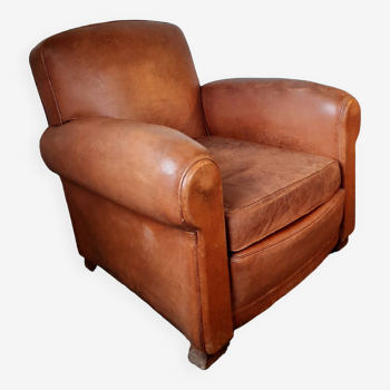 Ancien fauteuil club en cuir 1940-1950