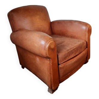 Ancien fauteuil club en cuir 1940-1950