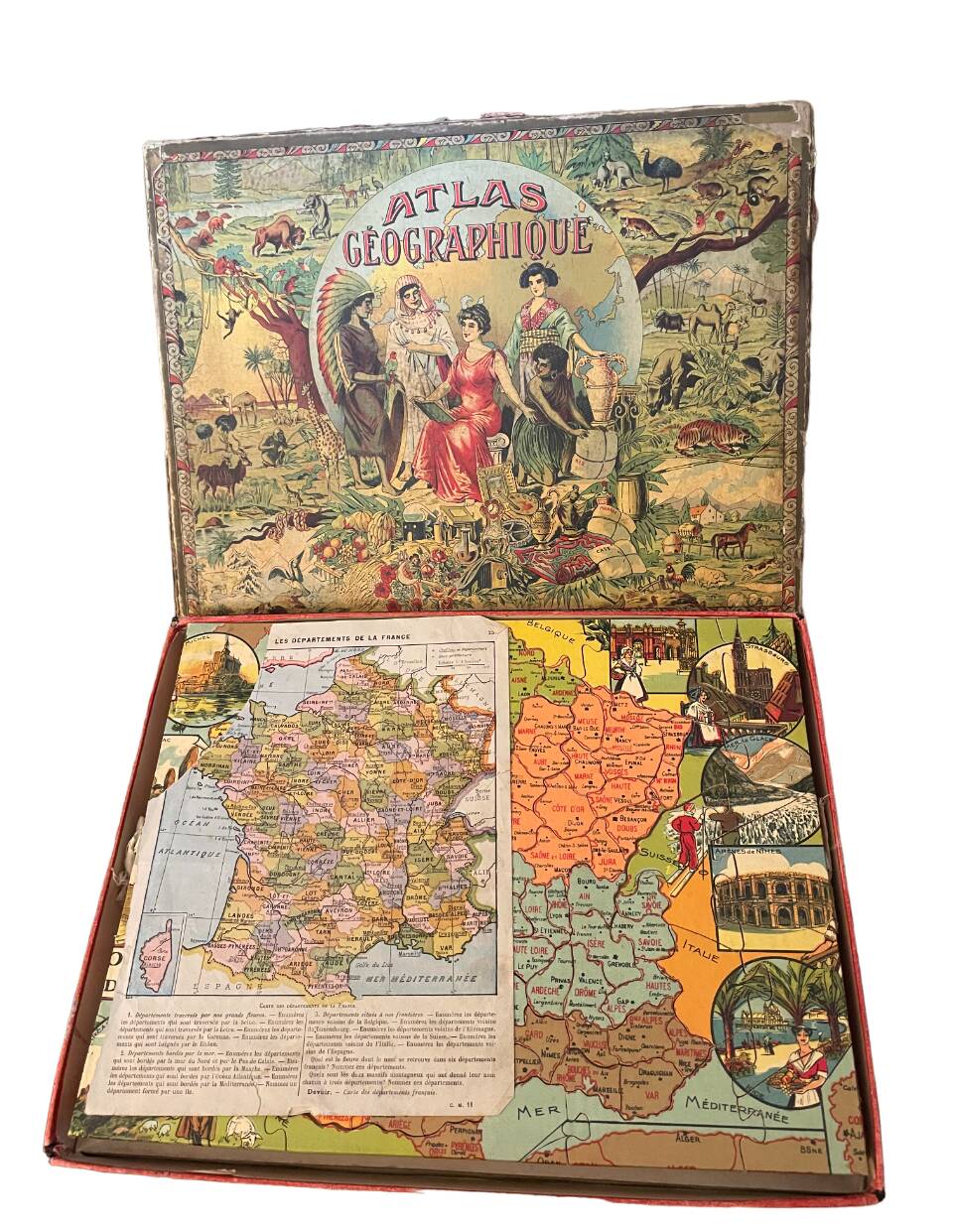 Ancien Puzzle éducatif - Atlas Géographique 7 Planches - L Saussine Edit (1885)