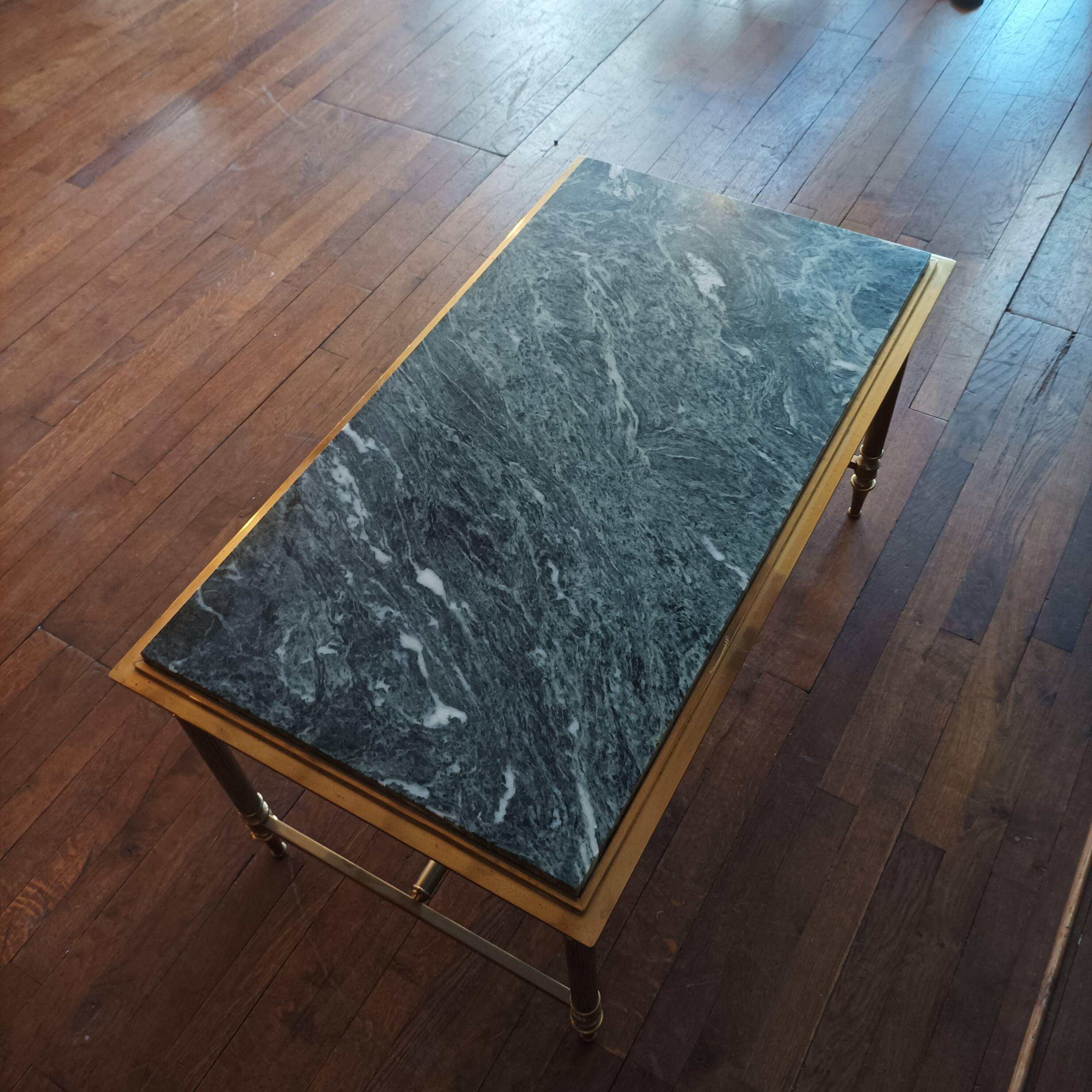 Solid brass and green marble coffee table