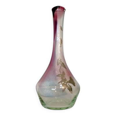 Vase soliflore verre soufflé jean-claude novaro biot signé étain liser