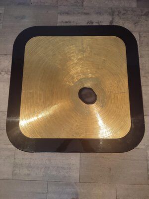 Brass coffee table engraved with blue stone by Agathe, 1987