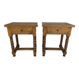 Pair of solid oak bedside tables with carved legs