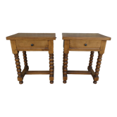Pair of solid oak bedside tables with carved legs