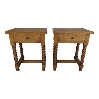 Pair of solid oak bedside tables with carved feet