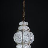 Amazing large Venetian lantern in Murano reticello glass, 1940s
