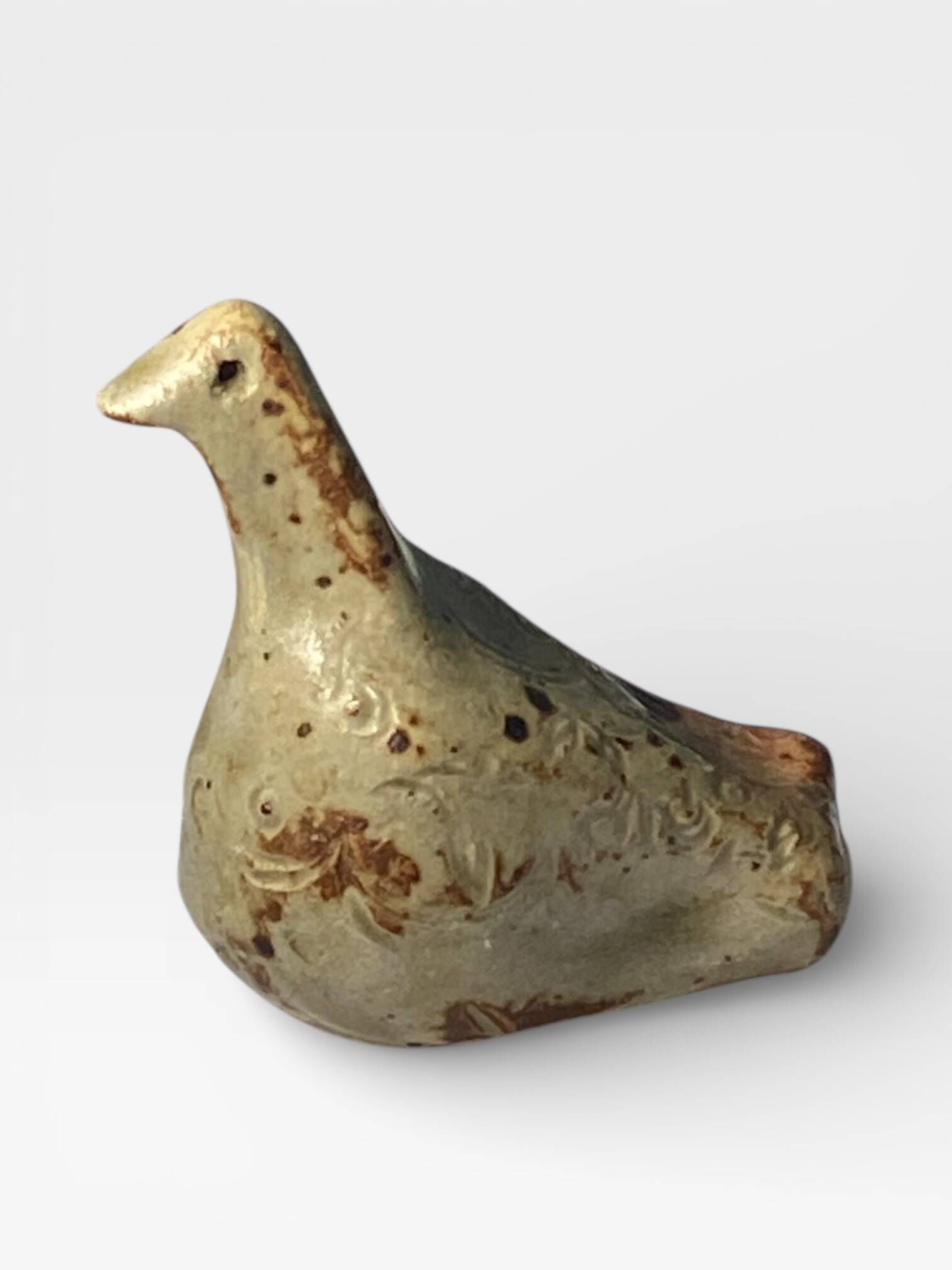 Ancient zoomorphic bird whistle in stoneware from La Borne.