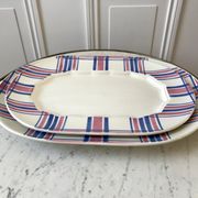 Duo of rectangular dishes HBCM model "Scottish" pink and blue 50s