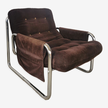 Fauteuil en velours et métal tubulaire 1980