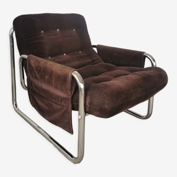 Velvet and tubular metal armchair 1980