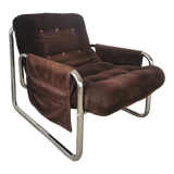 Velvet and tubular metal armchair 1980