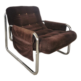 Velvet and tubular metal armchair 1980
