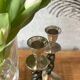 2 candle holders in brass and ceramic 1950