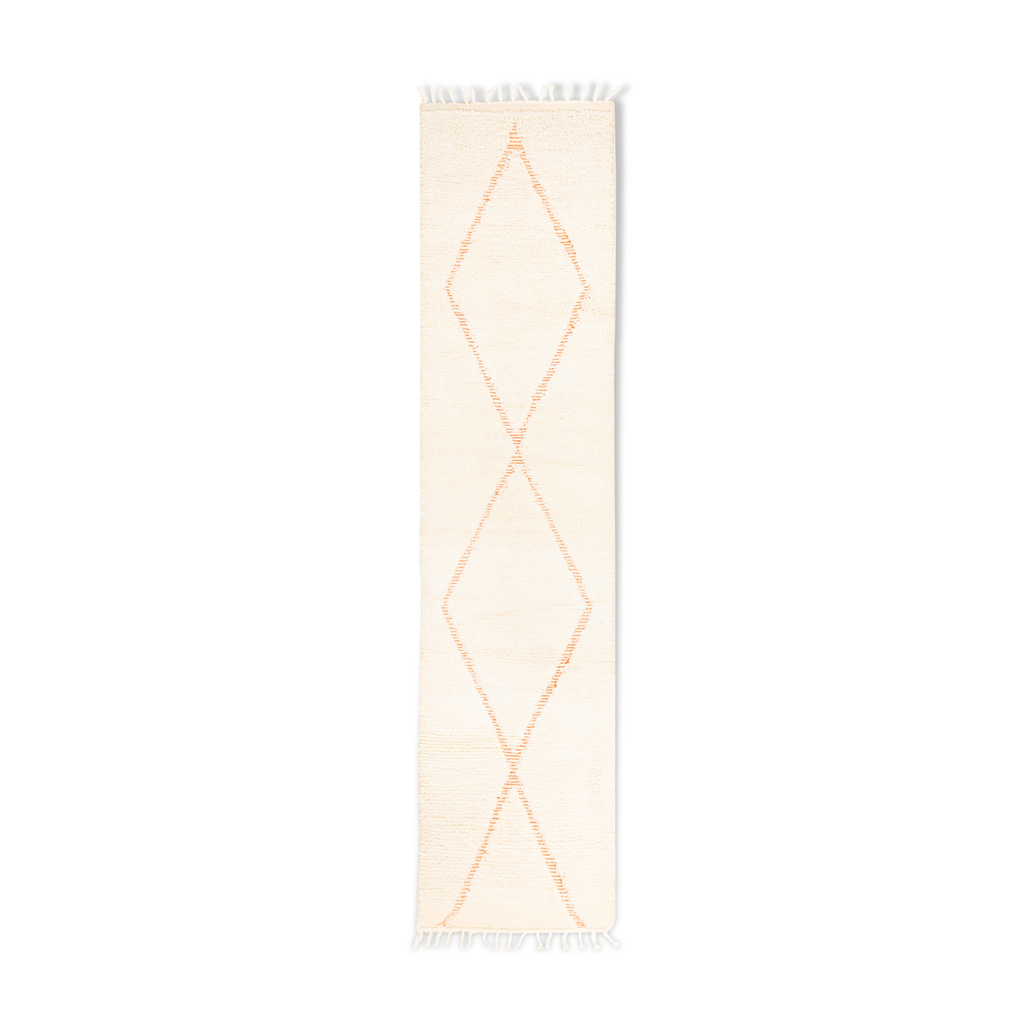 Berber carpet beni urain corridor ecru with orange diamonds 303 x 70 cm