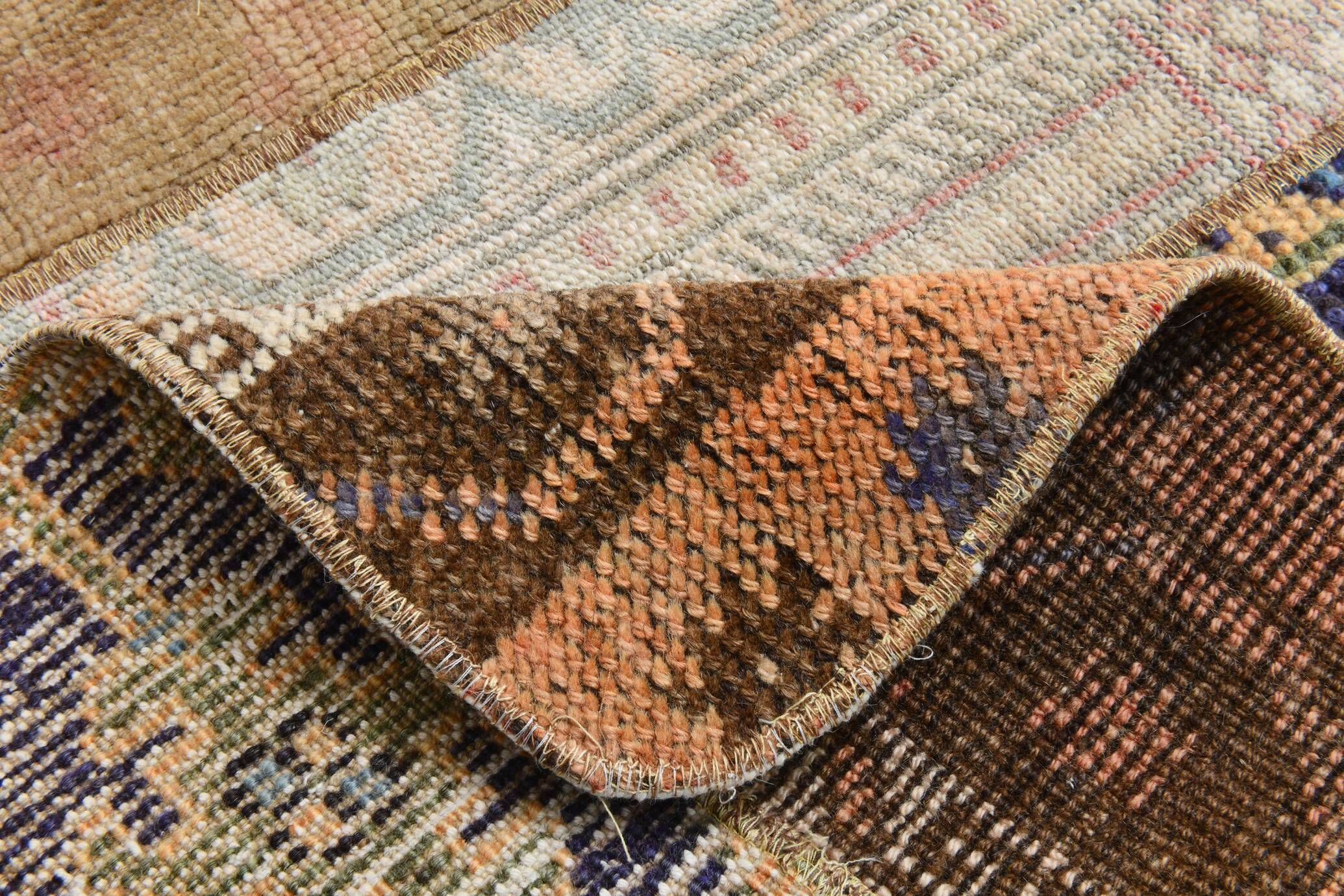 2x8 Short Blue Beige Vintage Runner Rug, 58x250Cm