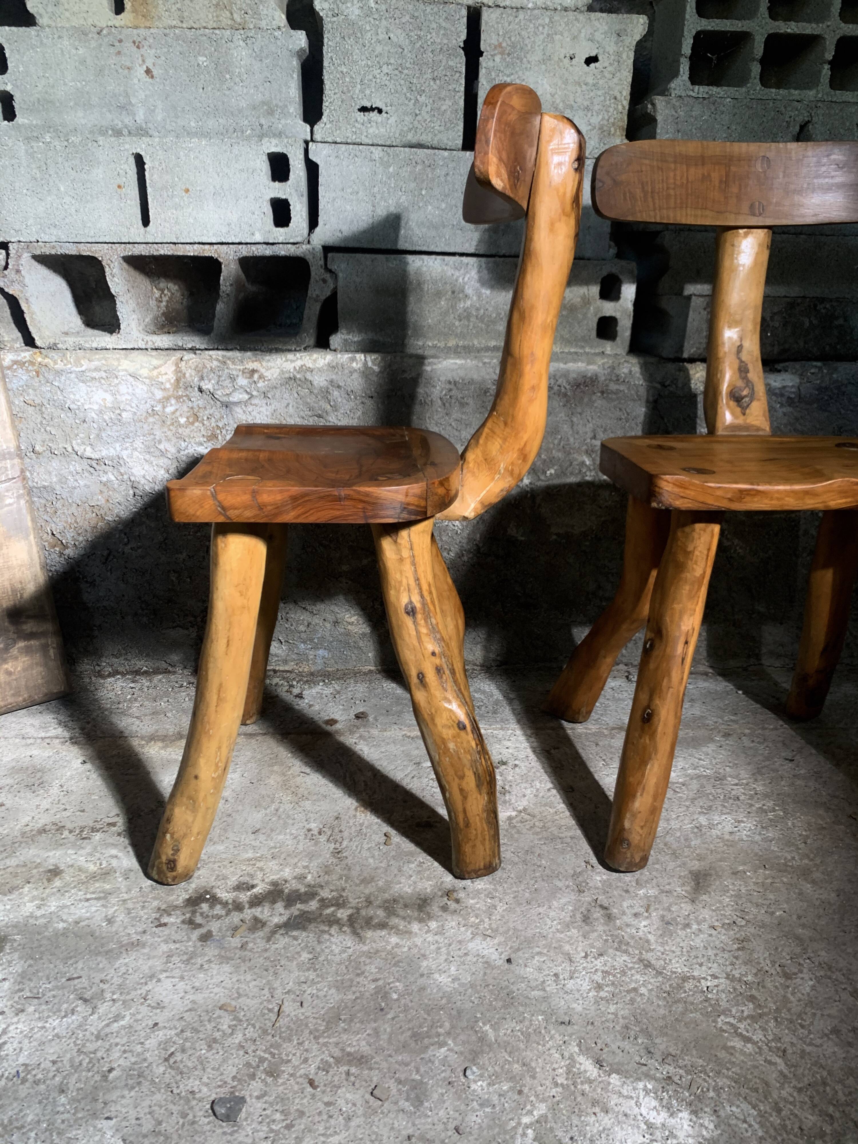 Pair of brutalist olive chairs