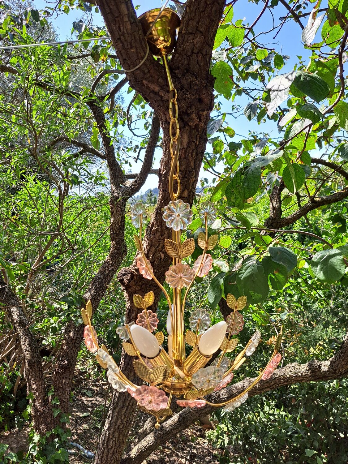 Glass flower chandelier 80s