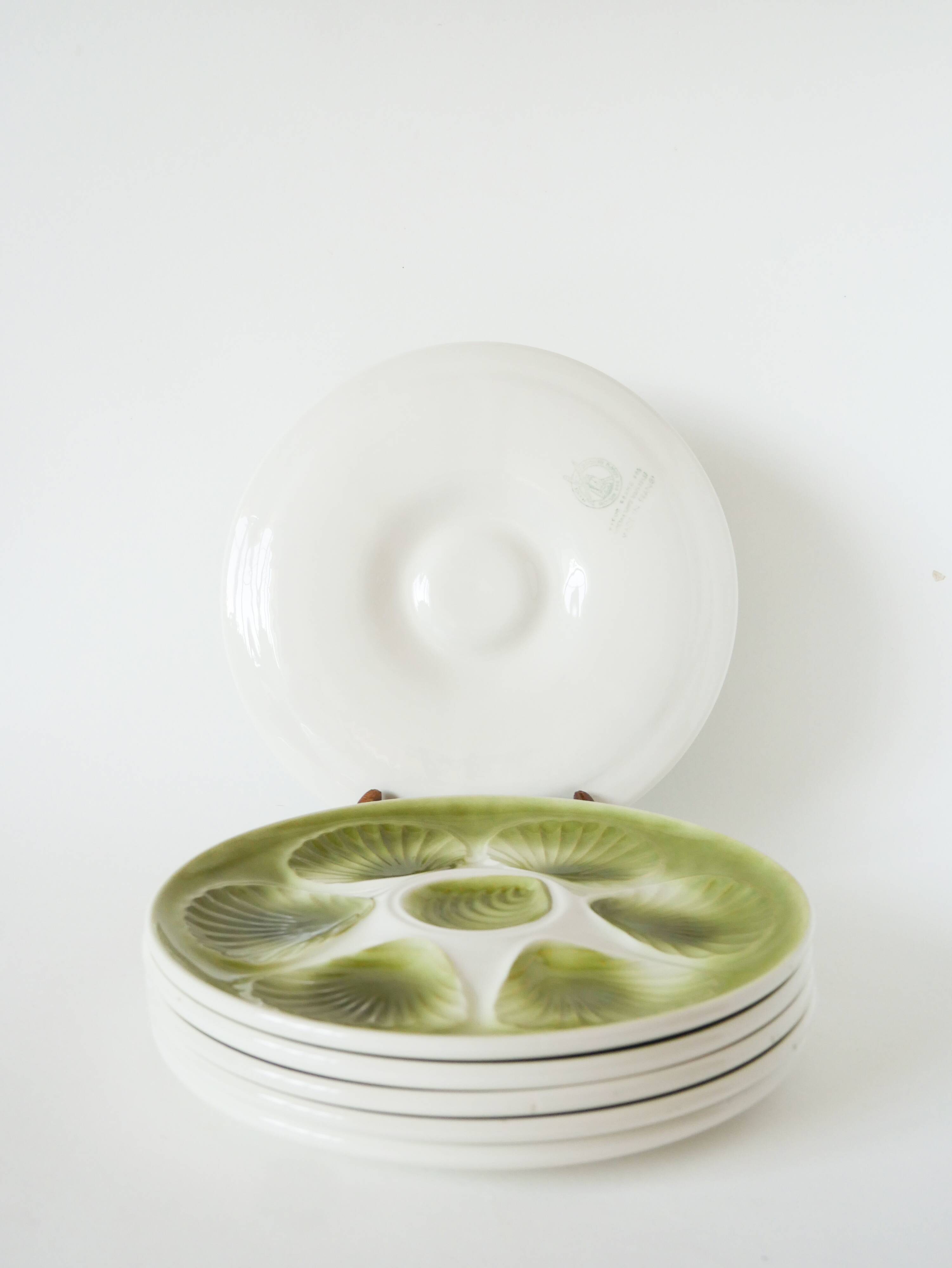 Set of 6 Moulins des Loups oyster plates, Green, 1960