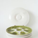 Set of 6 Moulins des Loups oyster plates, Green, 1960