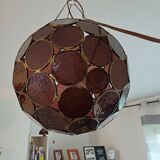 Vintage Round and Colored Glass Pendant Light