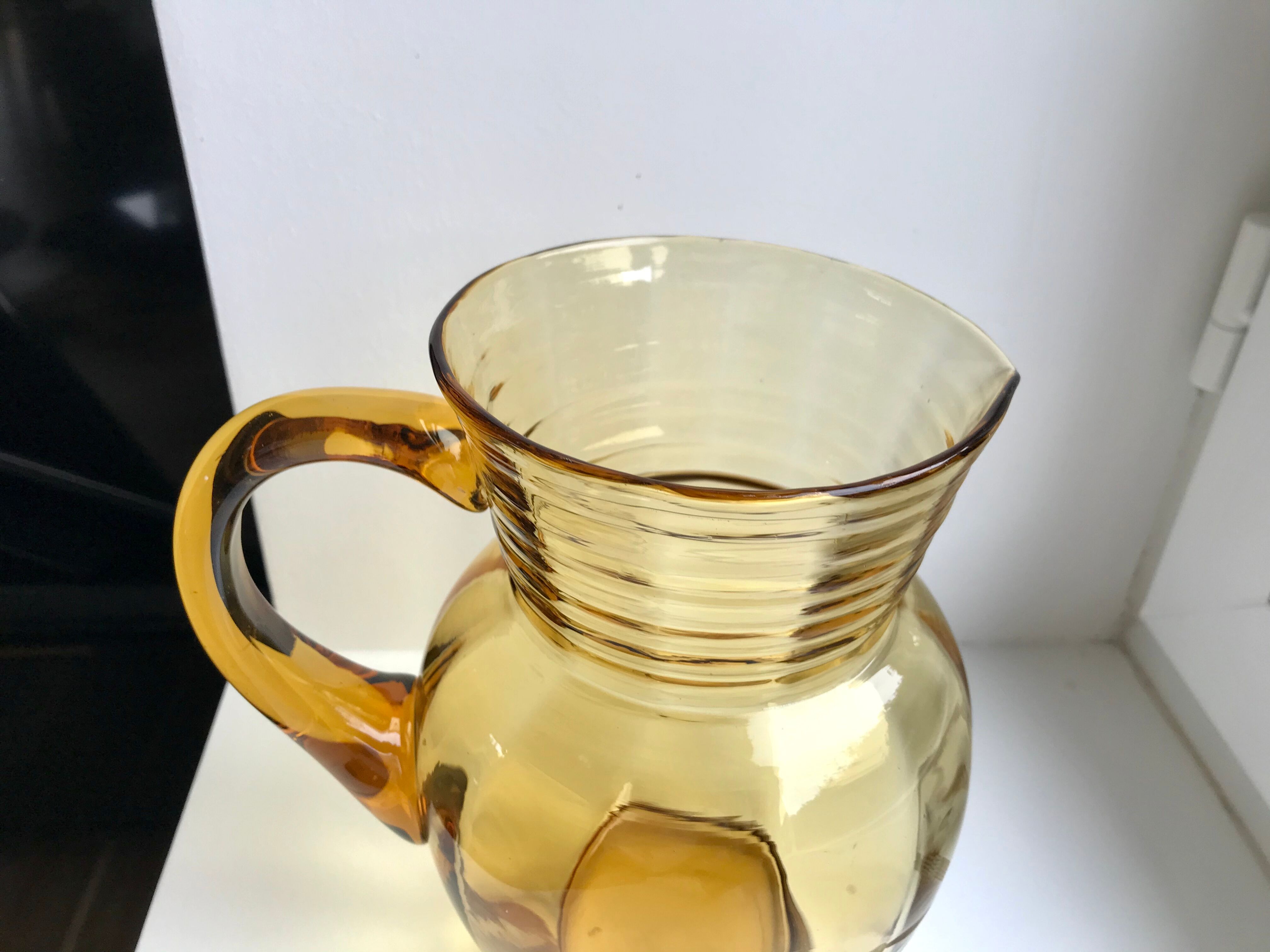 Amber engraved glass decanter 50s