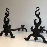 Paire de chenets en fonte et fer forgé