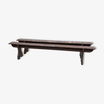 Paire de bancs de table de ferme des années 1930