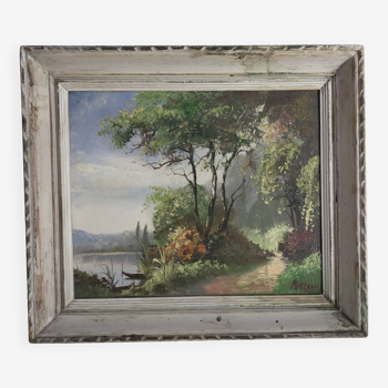 old oil painting landscape signed Marceau framed oil painting