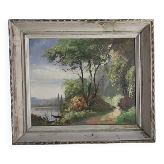 old oil painting landscape signed Marceau framed oil painting