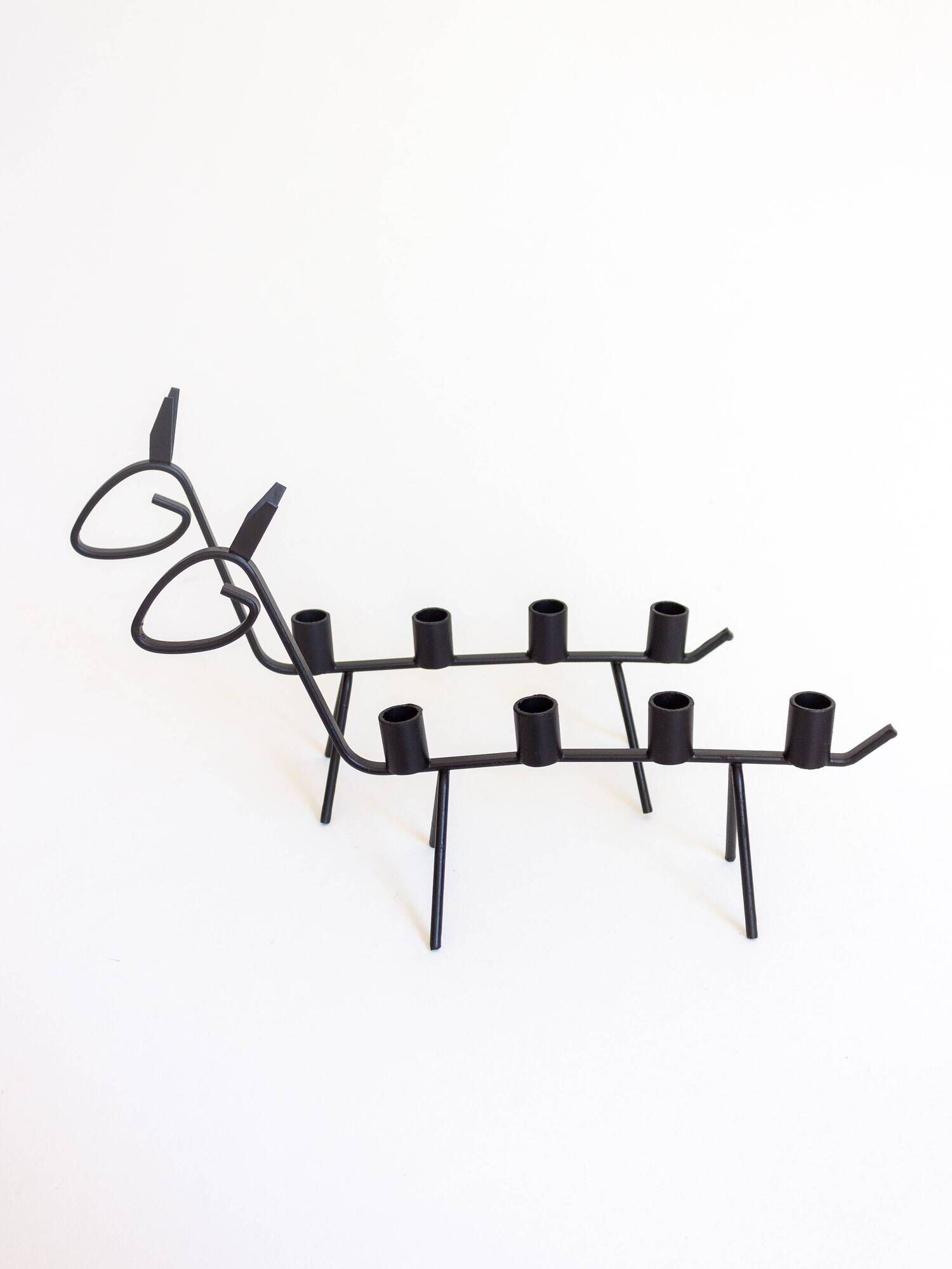 Pair of two zoomorphic wrought iron candlesticks with 4 lights, 1960s