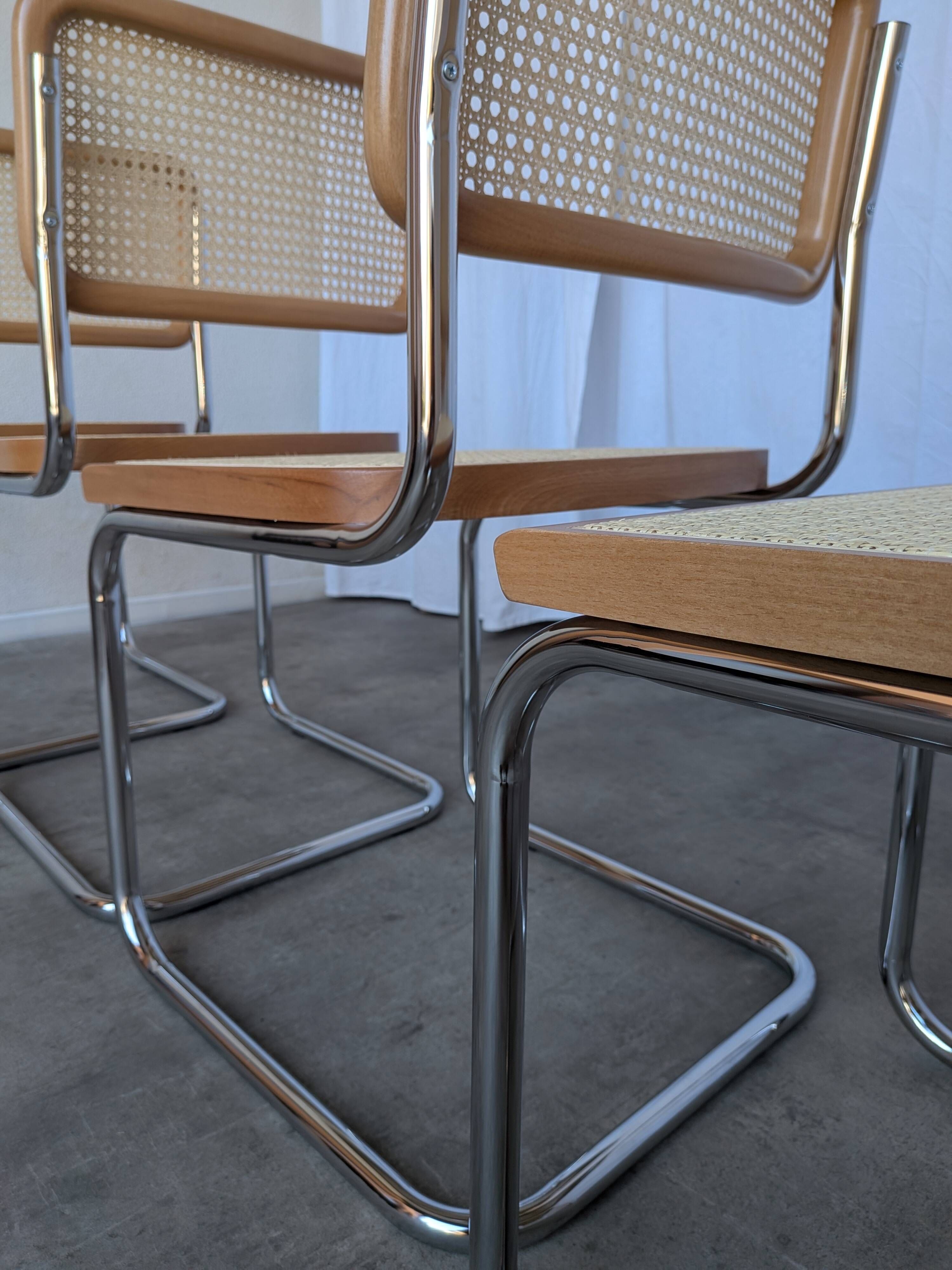 Ensemble de 6 chaises Cesca Design Marcel Breuer / Noyer clair, cannage, chrome, salle à manger