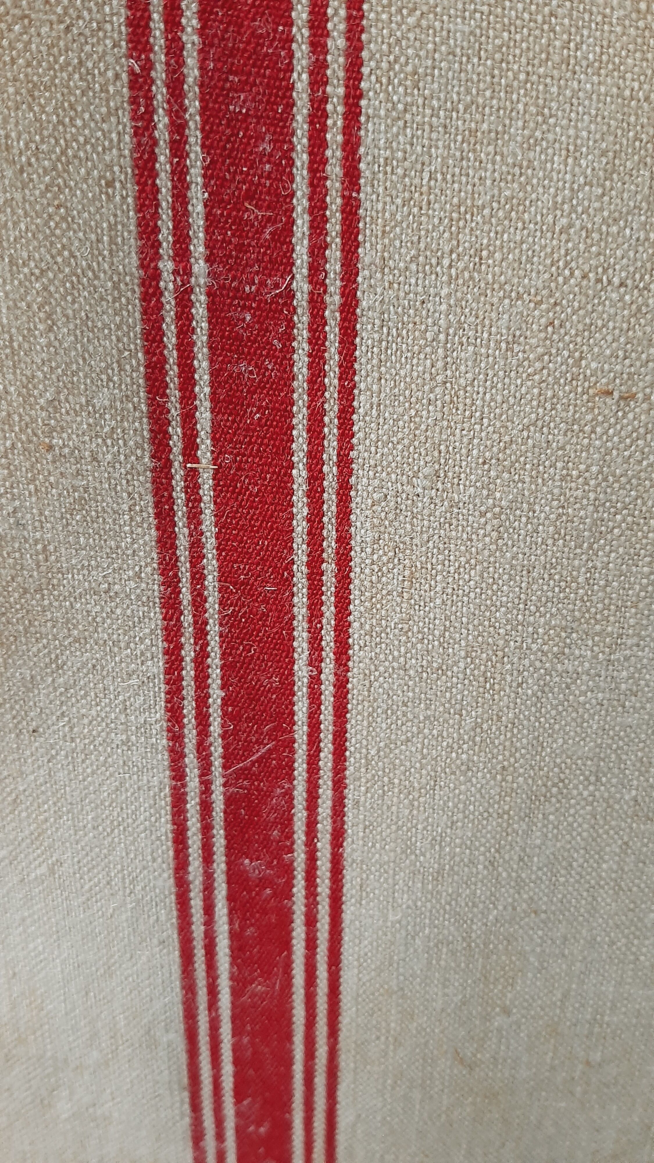 Set of 6 old tea towels metis color ecru red stripes