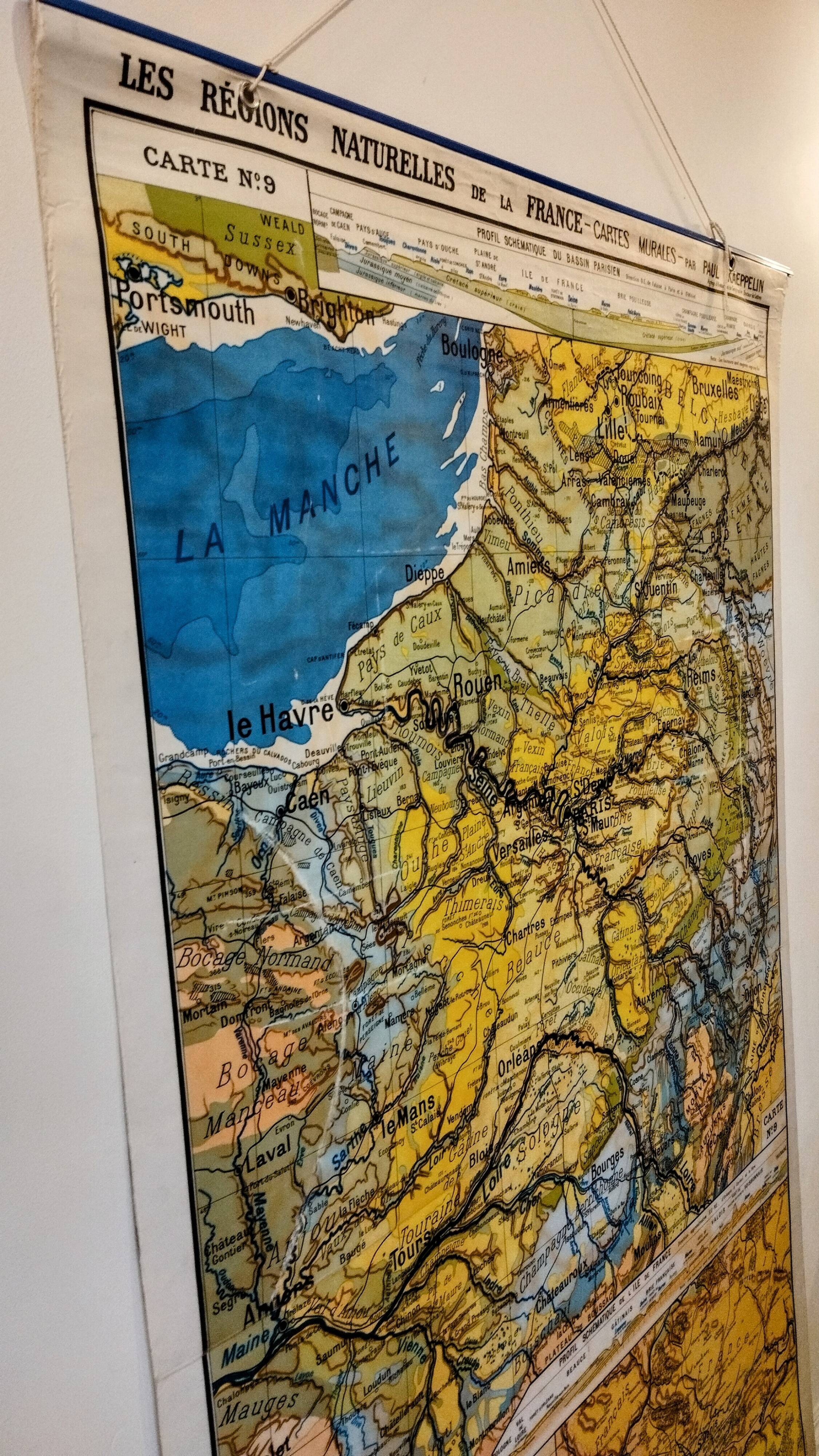 Carte scolaire 1940 "bassin parisien" 120x200 cm