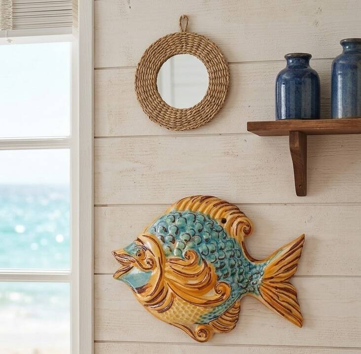 Vintage Ceramic Wall Decorative Fish - Mediterranean Style Decoration